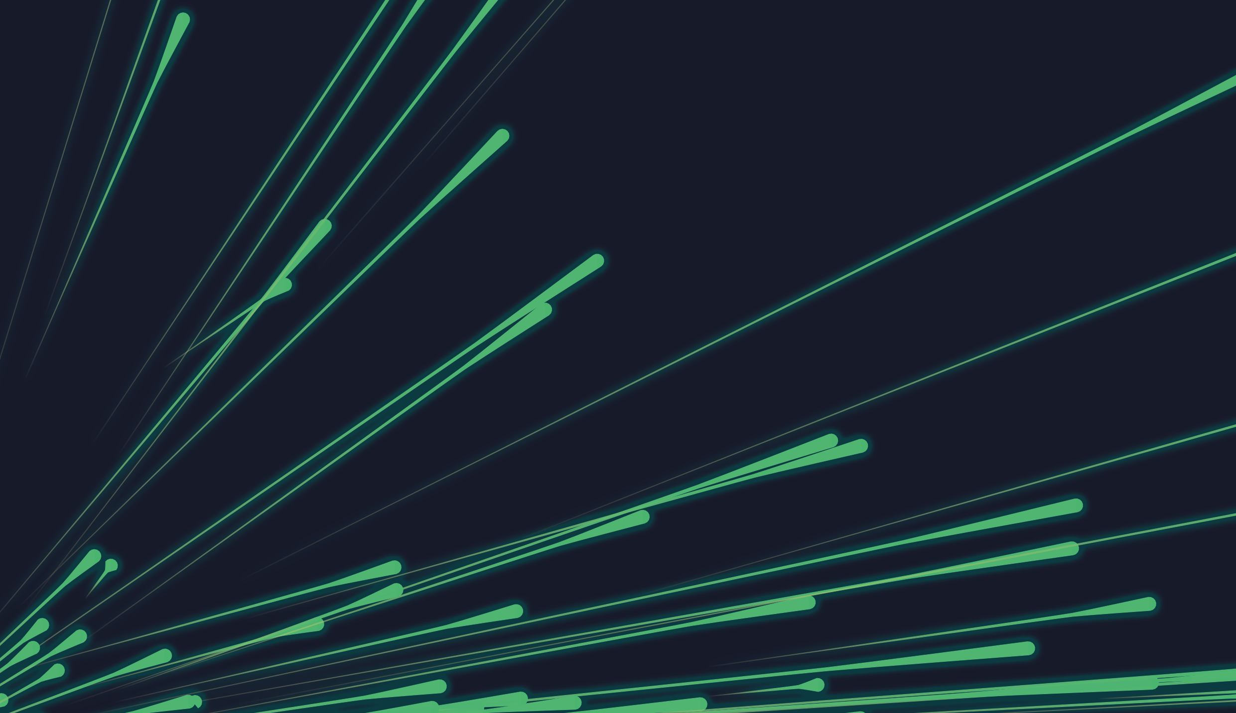 An image of many straight green streaks shooting upwards representing real data showing growth in solar power across the world – as a share of generation, and in absolute terms – over the past five years.